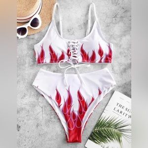 2 Piece Lace Up High Waisted Swimsuit